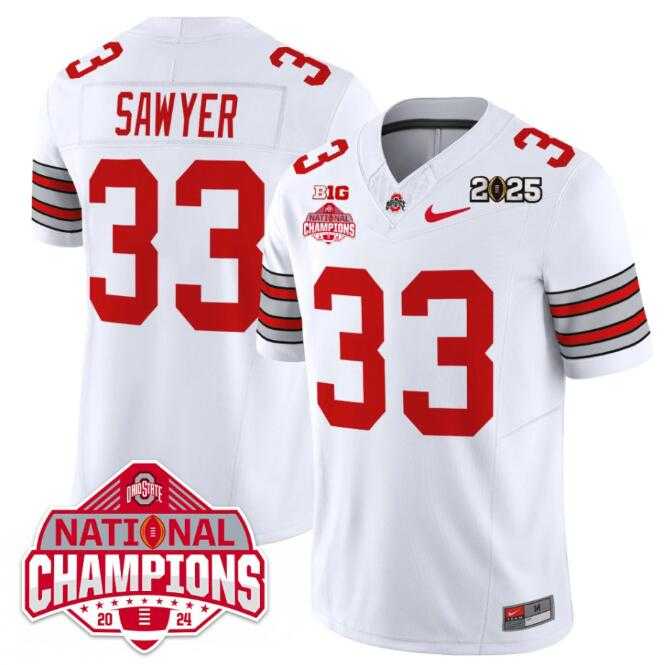 Mens Ohio State Buckeyes #33 Jack Sawyer White 2025 CFP Final With National Champions Patch F.U.S.E. Vapor Limited Stitched Jersey Dzhi->ohio state buckeyes->NCAA Jersey